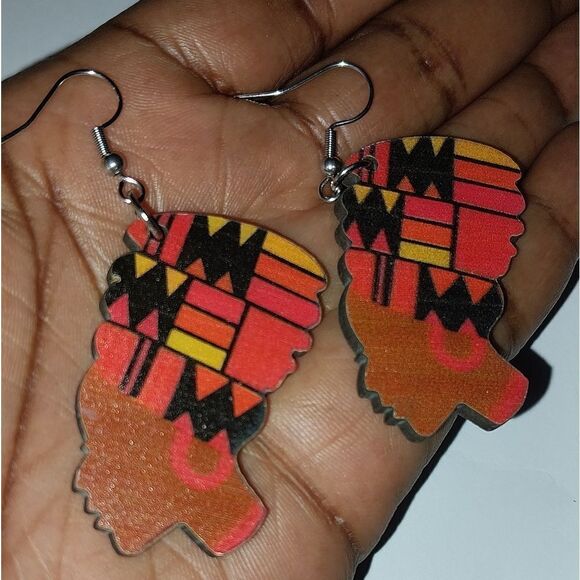 Hand Crafted Jewelry - Ladies African Wooden Festive Dangle Earrings
